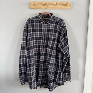 Vintage Men’s Flannel Shirt - Blue Plaid 100% Cotton - XL